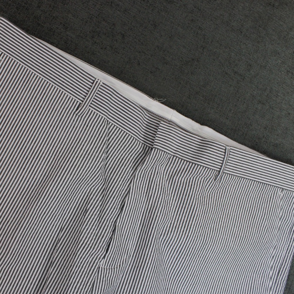 Fortino Landi Mens 46R Black White Striped Dress Pants ST702V Seersucker NWT
